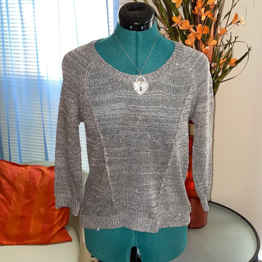 Candies | Gray Marble Sequin Hi-Lo Sweater